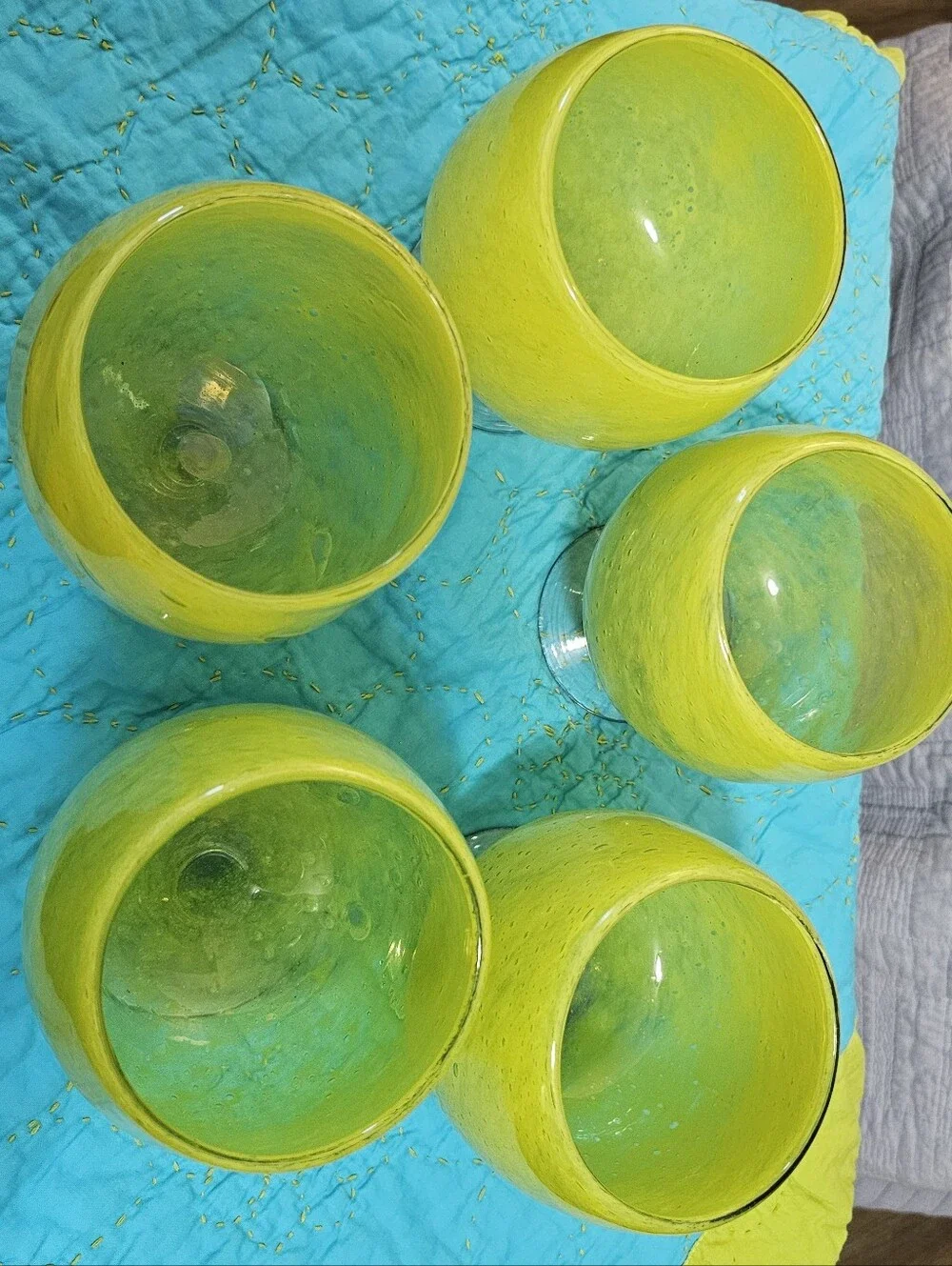 Crate & Barrel Handblown Glass Goblets, Lime Green, Quality Made Five(5) Glasses